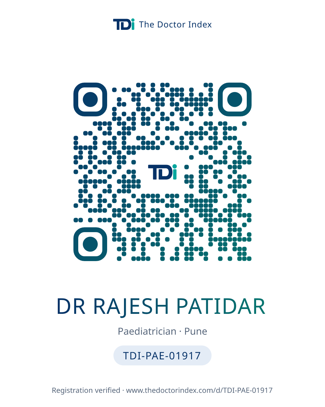 QR card for Dr Rajesh Patidar, TDI-PAE-01917