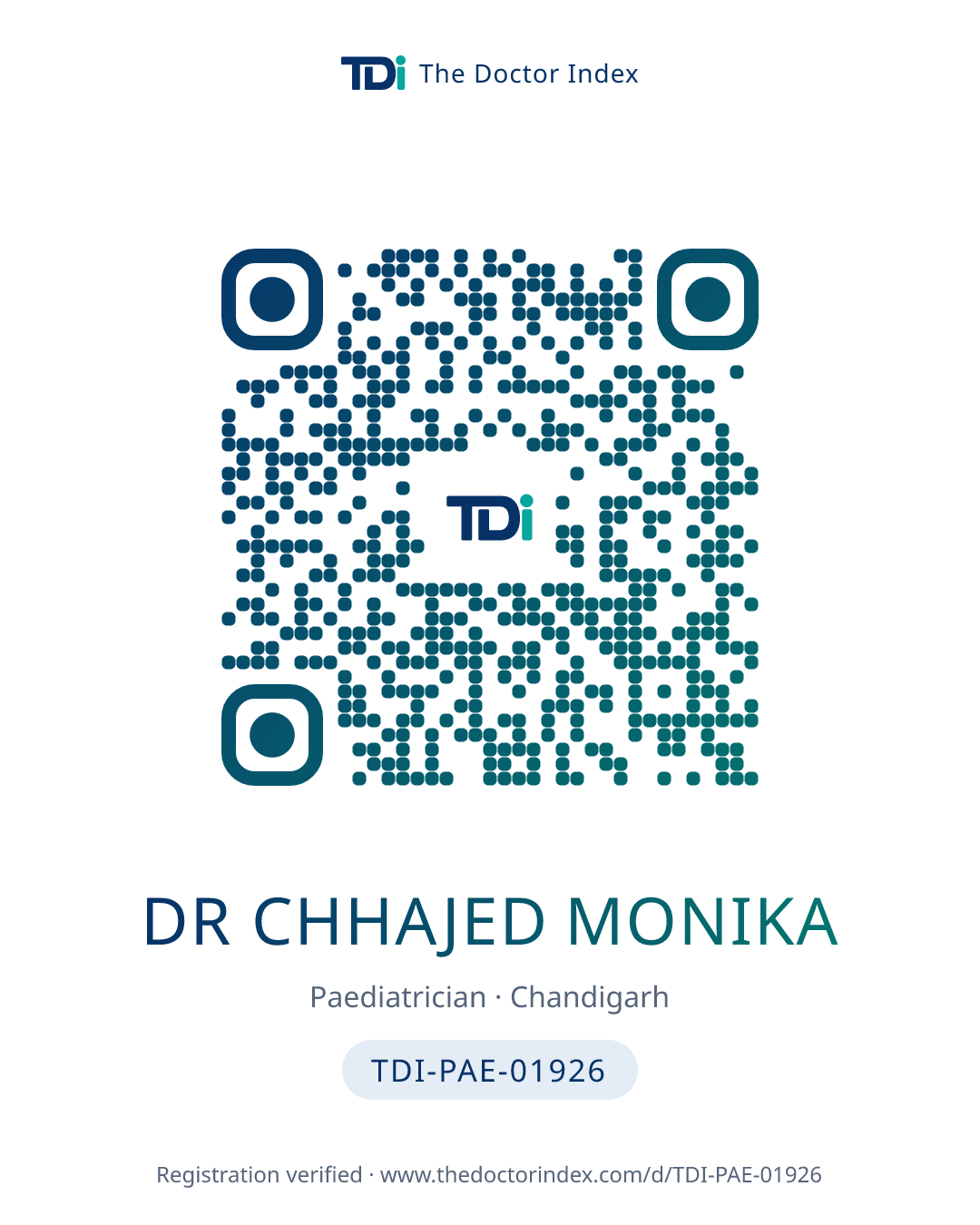 QR card for Dr Chhajed Monika, TDI-PAE-01926