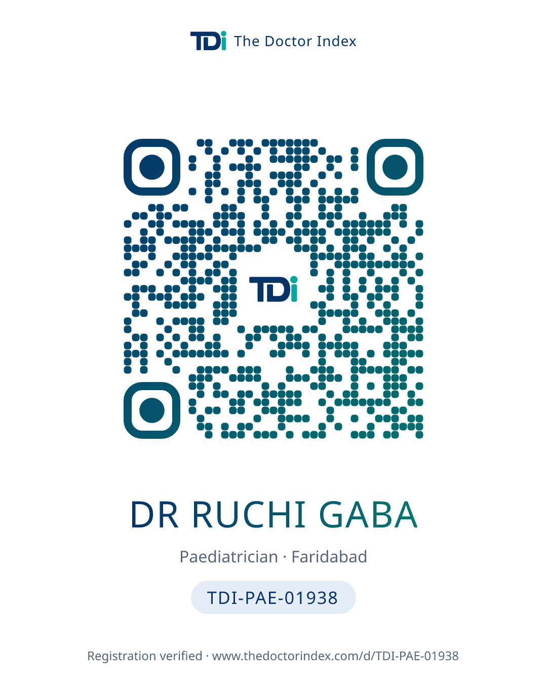 QR card for Dr Ruchi Gaba, TDI-PAE-01938