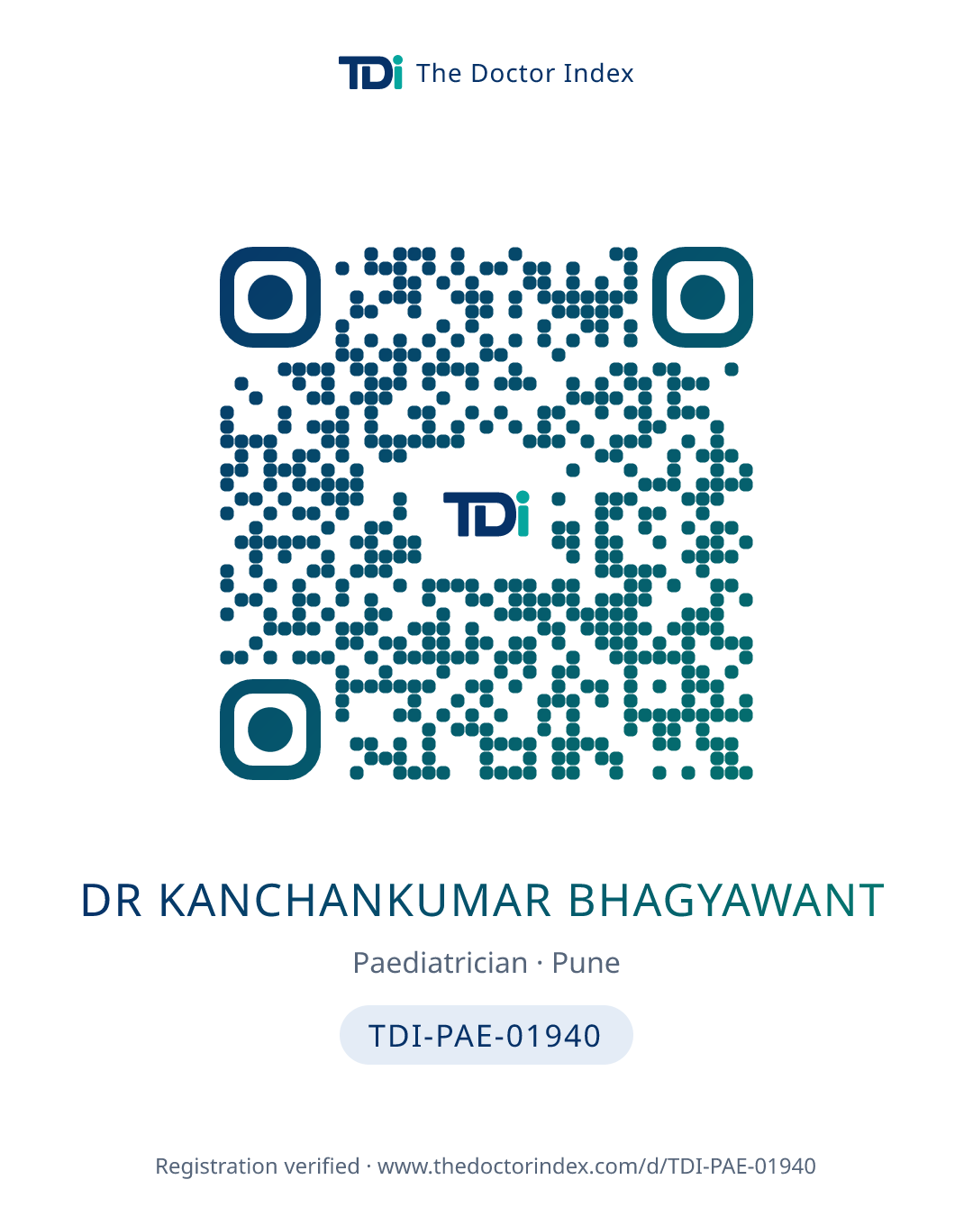 QR card for Dr Kanchankumar Bhagyawant, TDI-PAE-01940