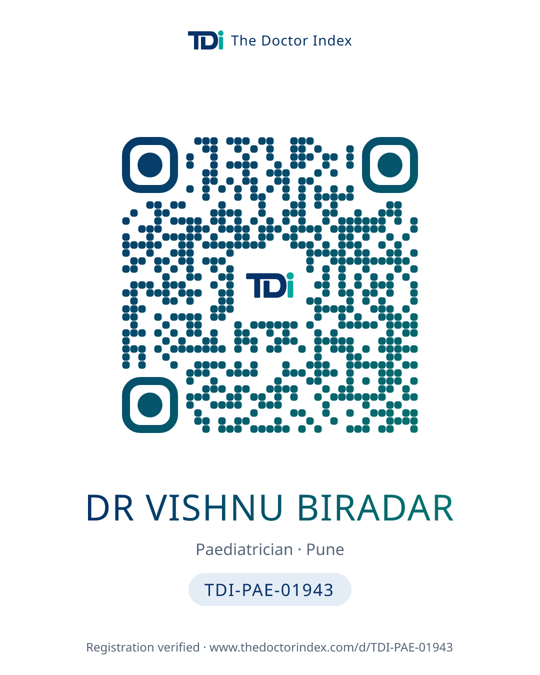 QR card for Dr Vishnu Biradar, TDI-PAE-01943