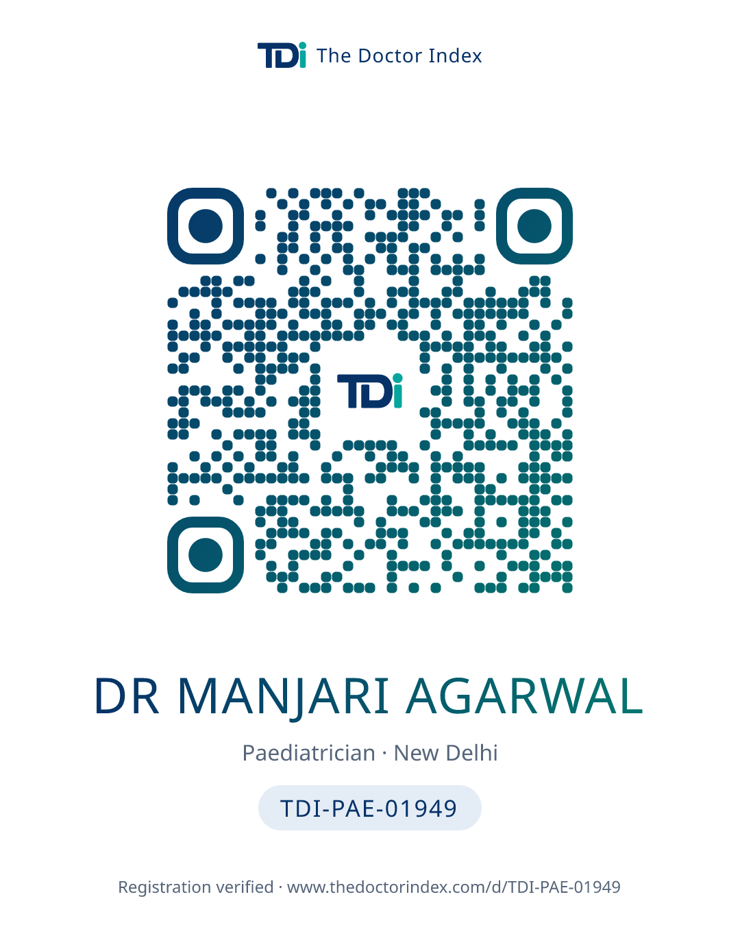 QR card for Dr Manjari Agarwal, TDI-PAE-01949