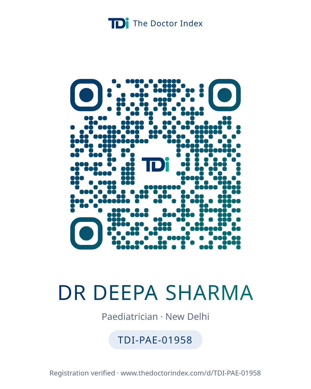 QR card for Dr Deepa Sharma, TDI-PAE-01958