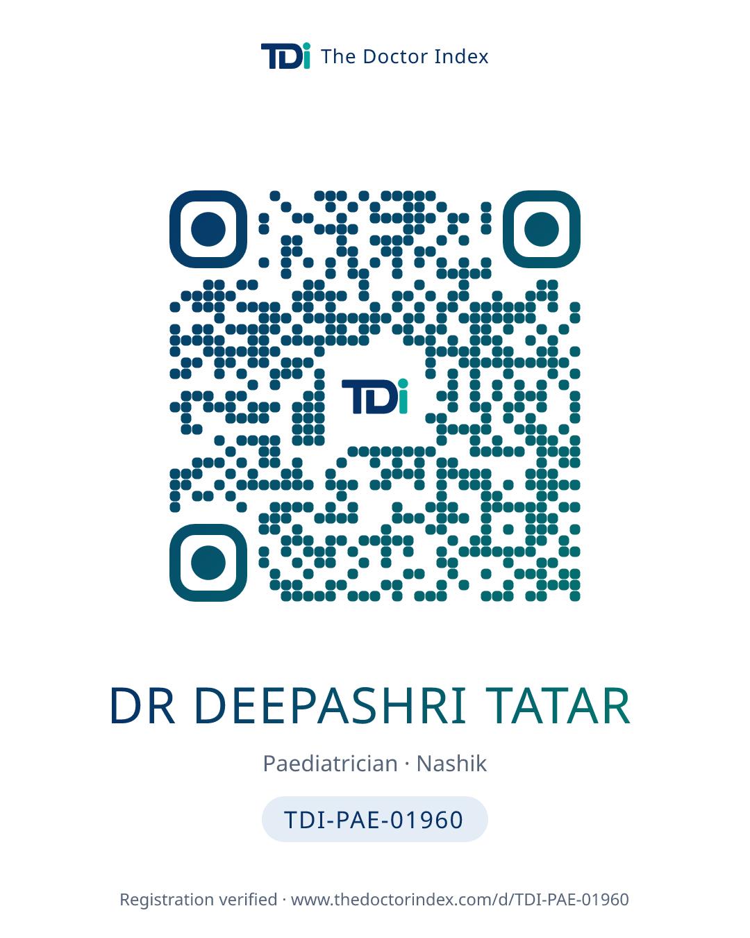 QR card for Dr Deepashri Tatar, TDI-PAE-01960