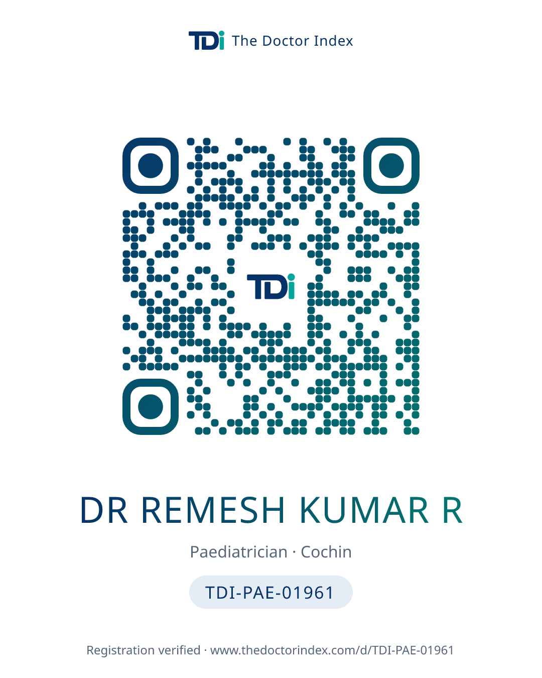 QR card for Dr Remesh Kumar R, TDI-PAE-01961
