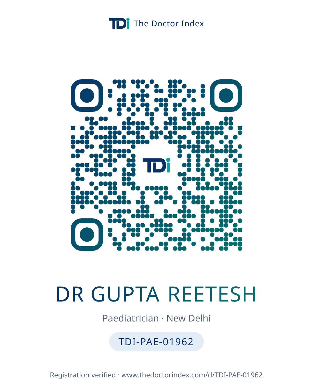 QR card for Dr Gupta Reetesh, TDI-PAE-01962