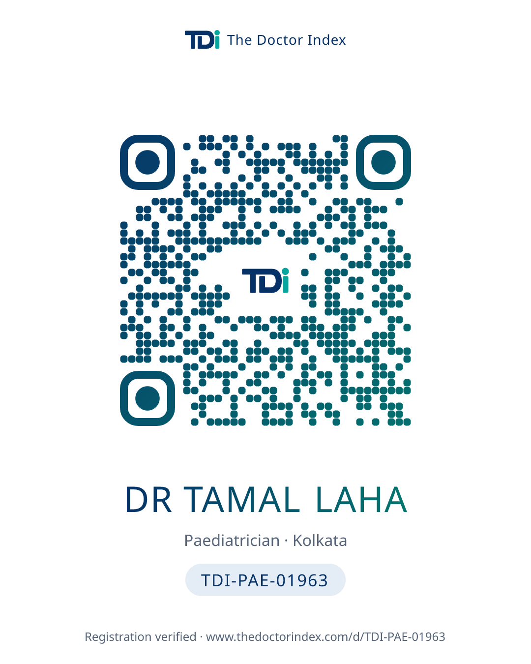 QR card for Dr Tamal Laha, TDI-PAE-01963