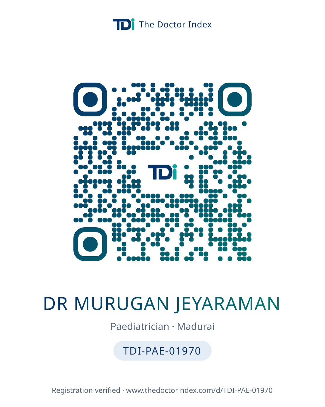 QR card for Dr Murugan Jeyaraman, TDI-PAE-01970