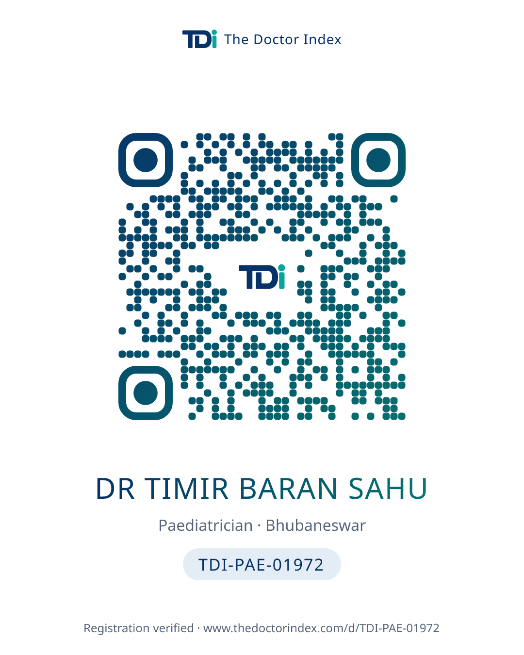 QR card for Dr Timir Baran Sahu, TDI-PAE-01972