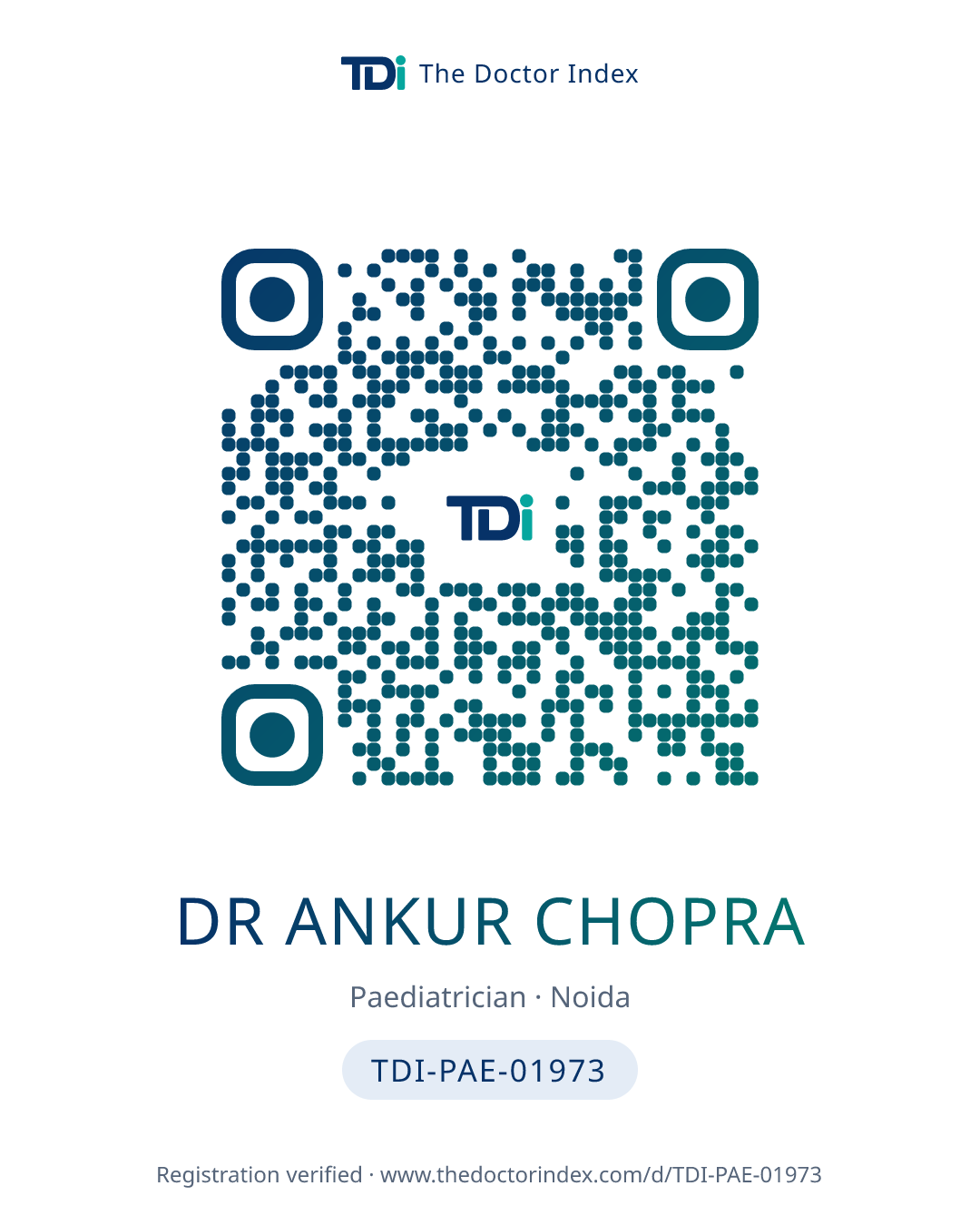 QR card for Dr Ankur Chopra, TDI-PAE-01973