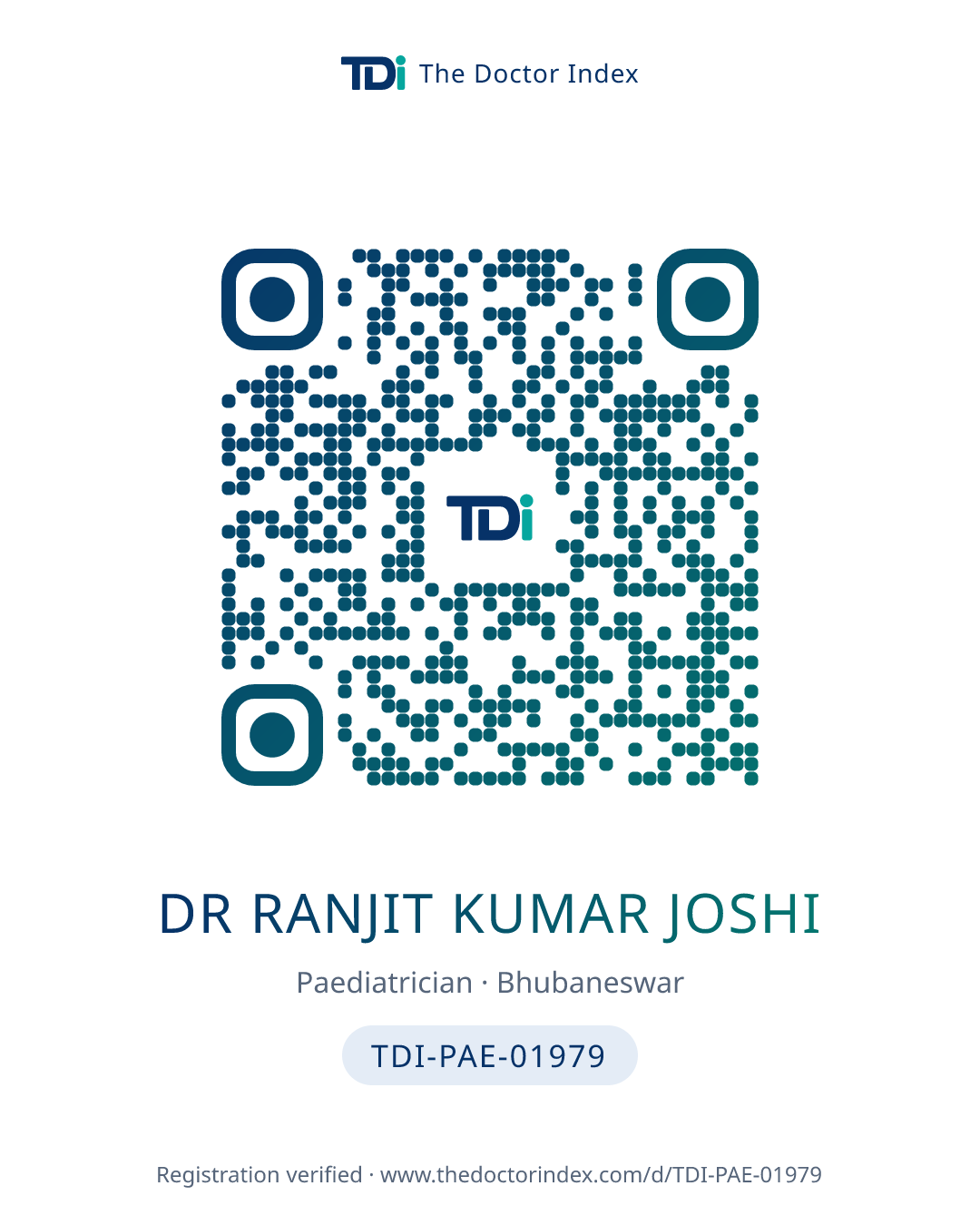 QR card for Dr Ranjit Kumar Joshi, TDI-PAE-01979