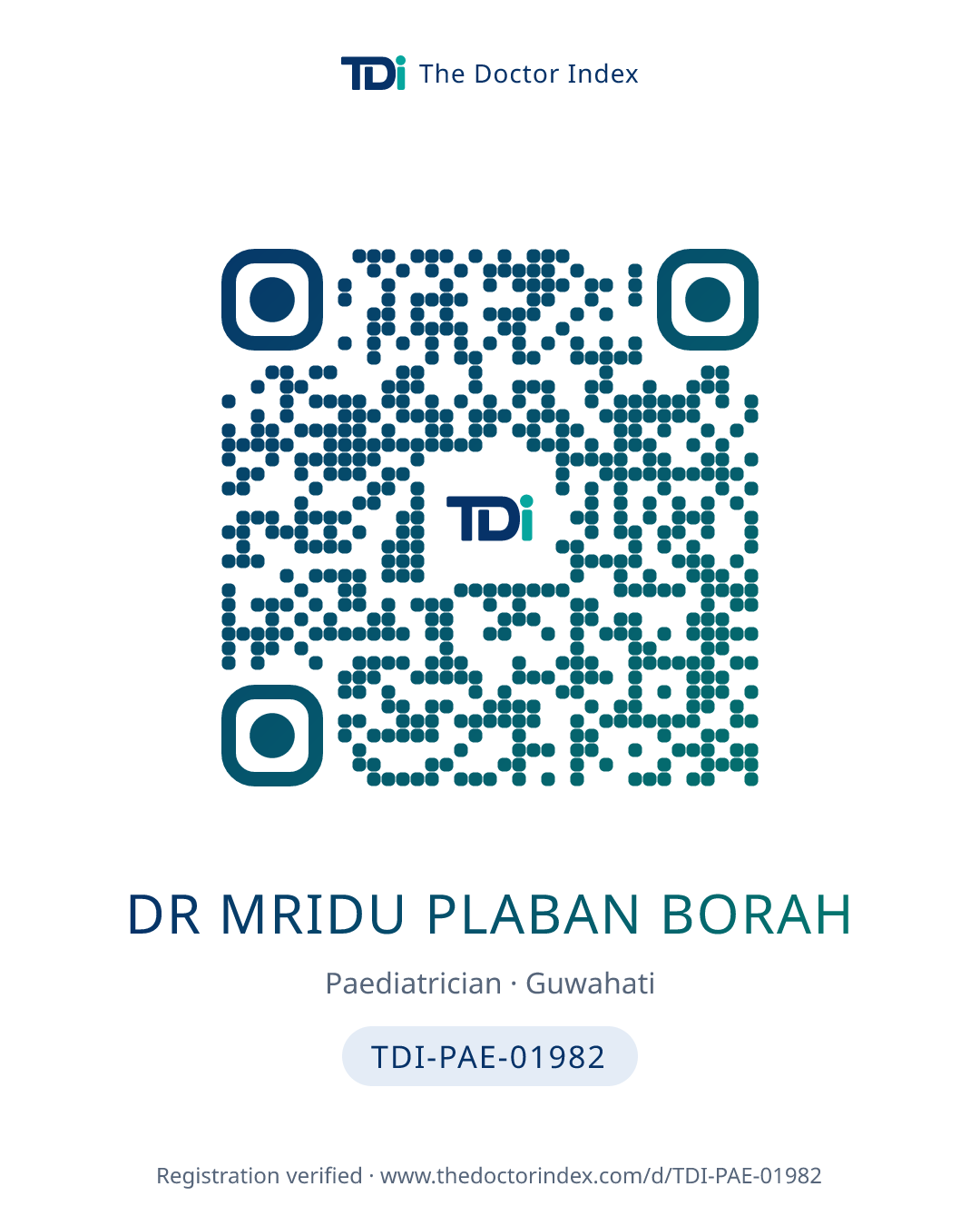 QR card for Dr Mridu Plaban Borah, TDI-PAE-01982