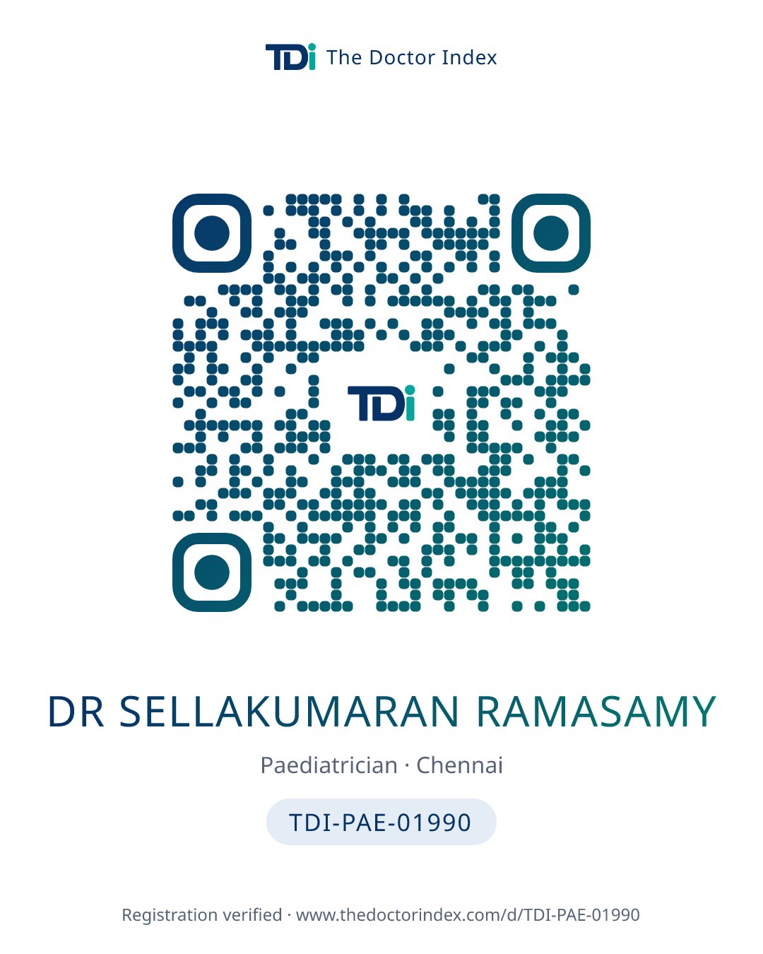 QR card for Dr Sellakumaran Ramasamy, TDI-PAE-01990