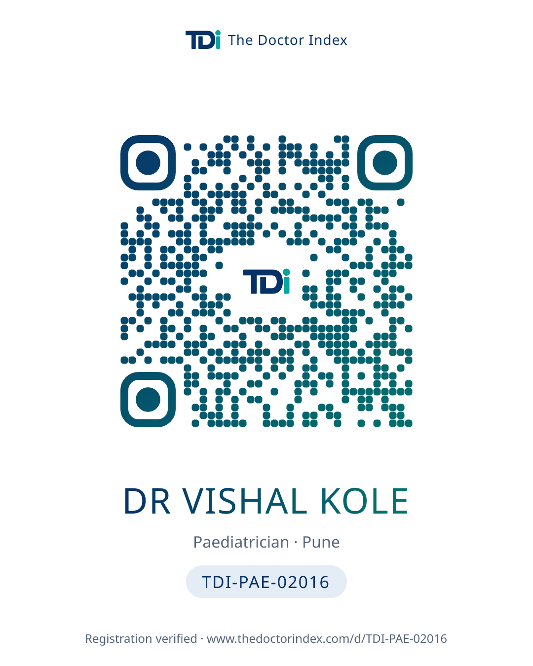 QR card for Dr Vishal Kole, TDI-PAE-02016