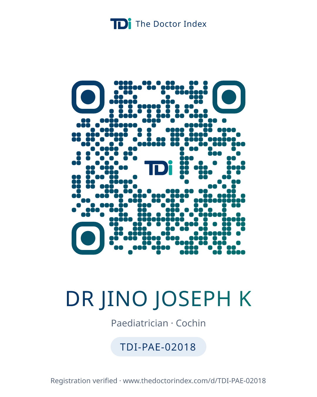 QR card for Dr Jino Joseph K, TDI-PAE-02018