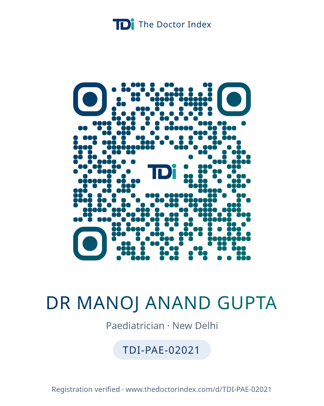 QR card for Dr Manoj Anand Gupta, TDI-PAE-02021