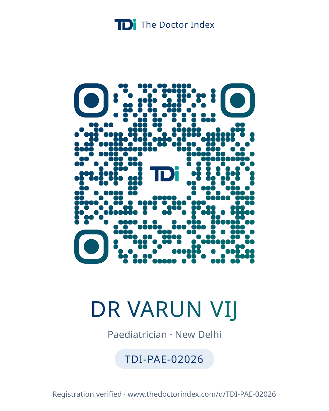 QR card for Dr Varun Vij, TDI-PAE-02026