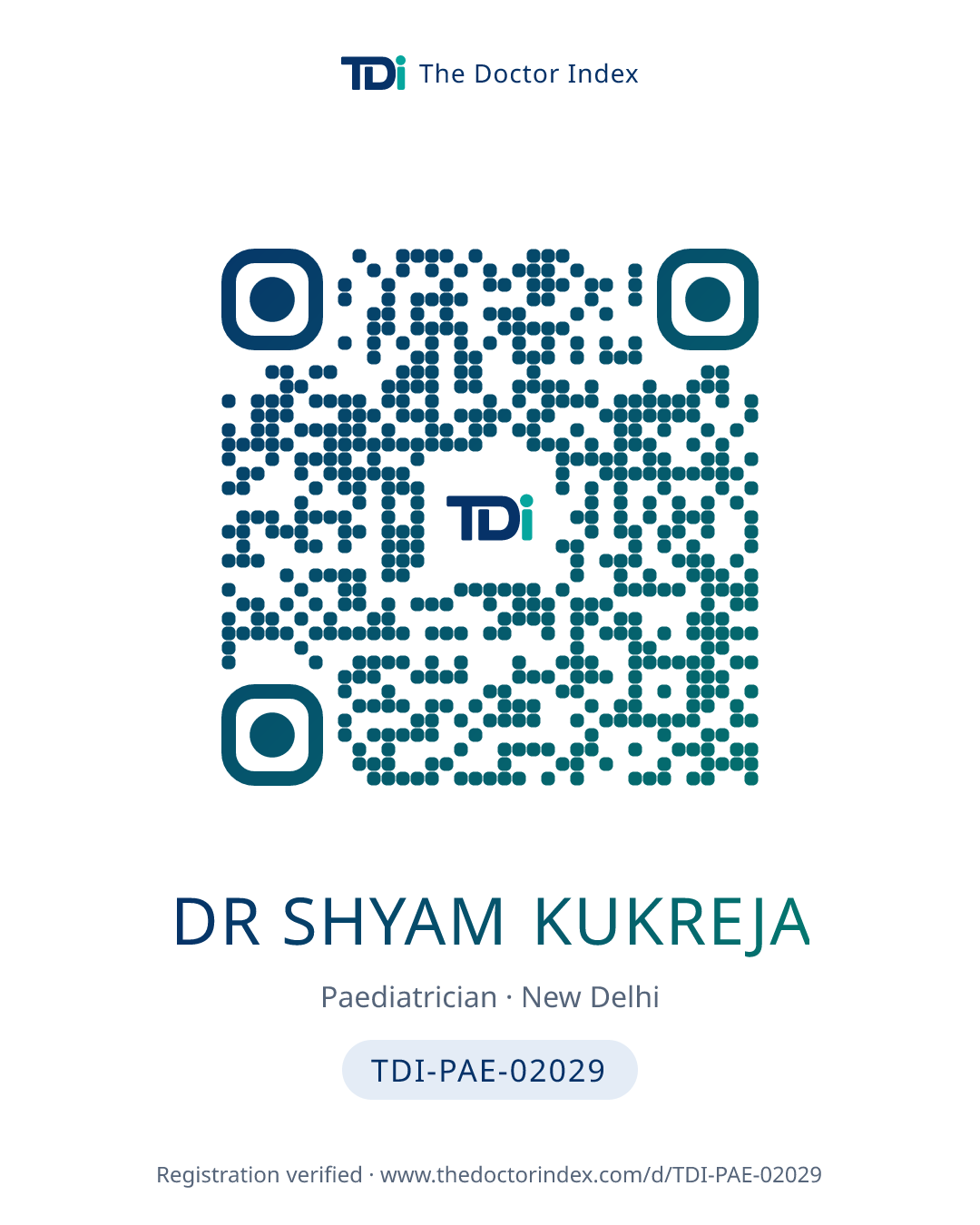 QR card for Dr Shyam Kukreja, TDI-PAE-02029
