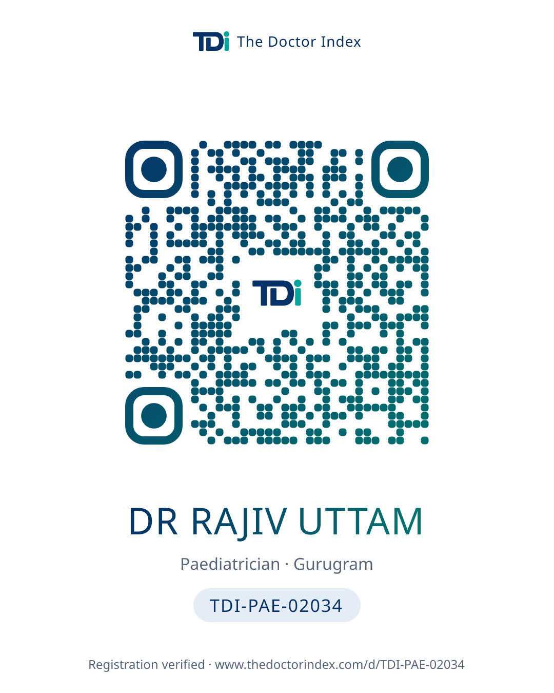 QR card for Dr Rajiv Uttam, TDI-PAE-02034