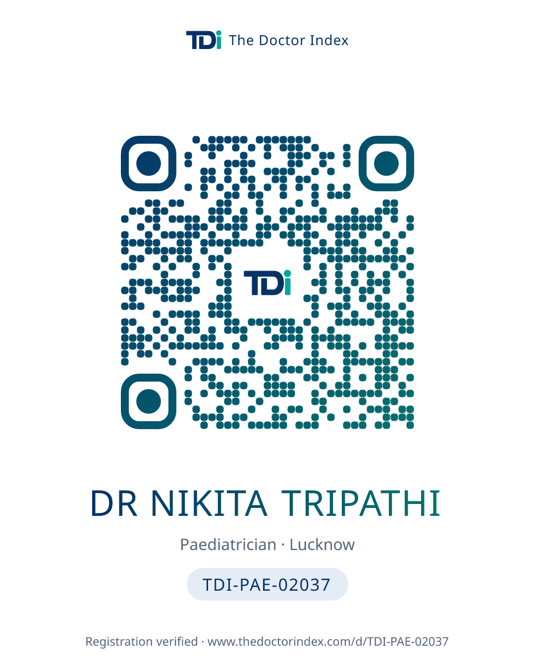 QR card for Dr Nikita Tripathi, TDI-PAE-02037