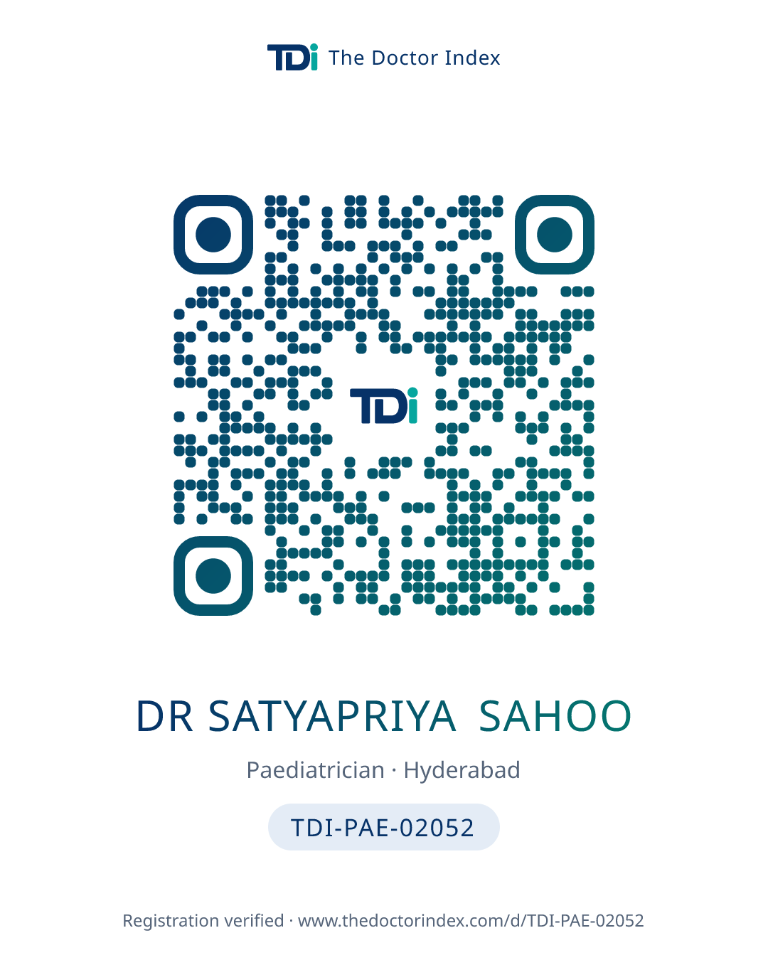 QR card for Dr Satyapriya Sahoo, TDI-PAE-02052