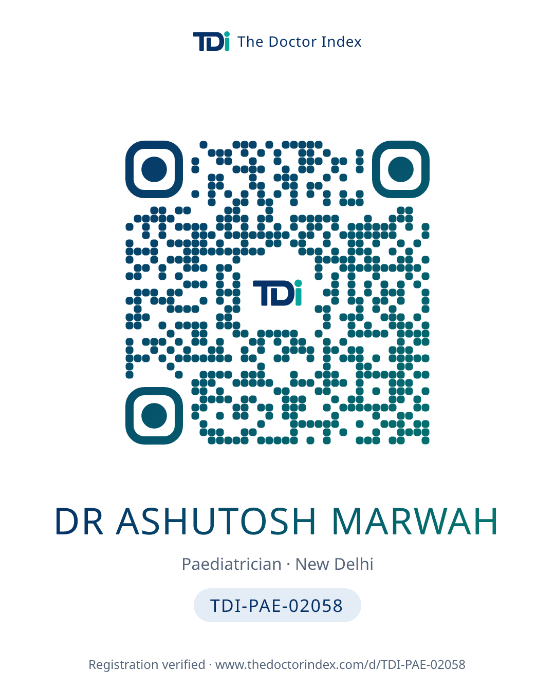 QR card for Dr Ashutosh Marwah, TDI-PAE-02058