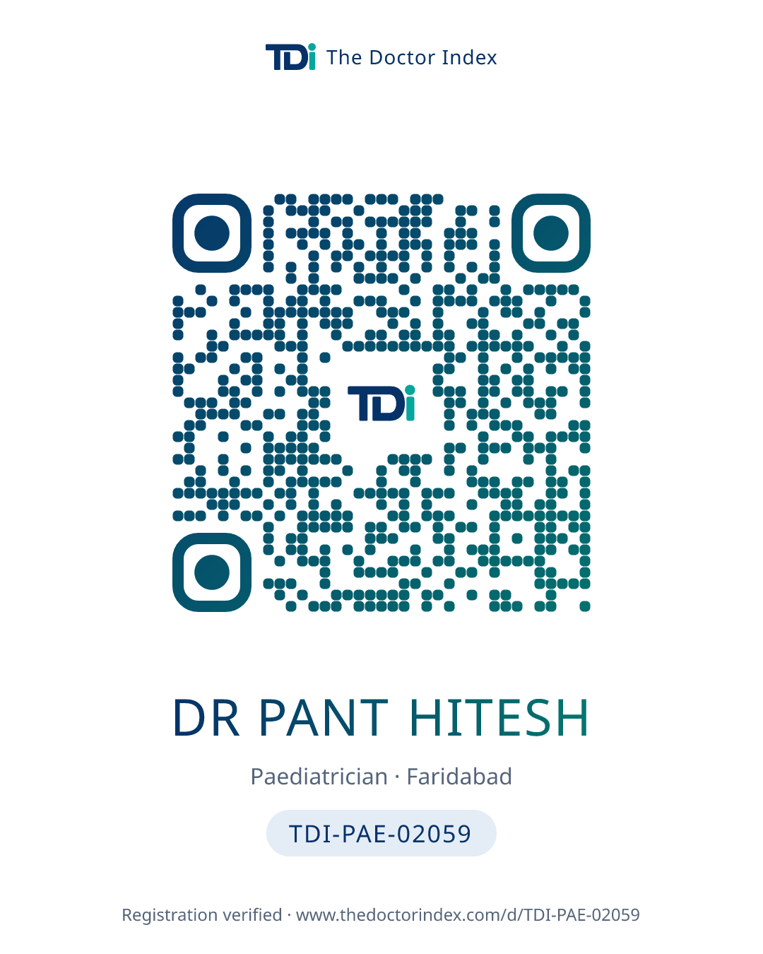 QR card for Dr Pant Hitesh, TDI-PAE-02059