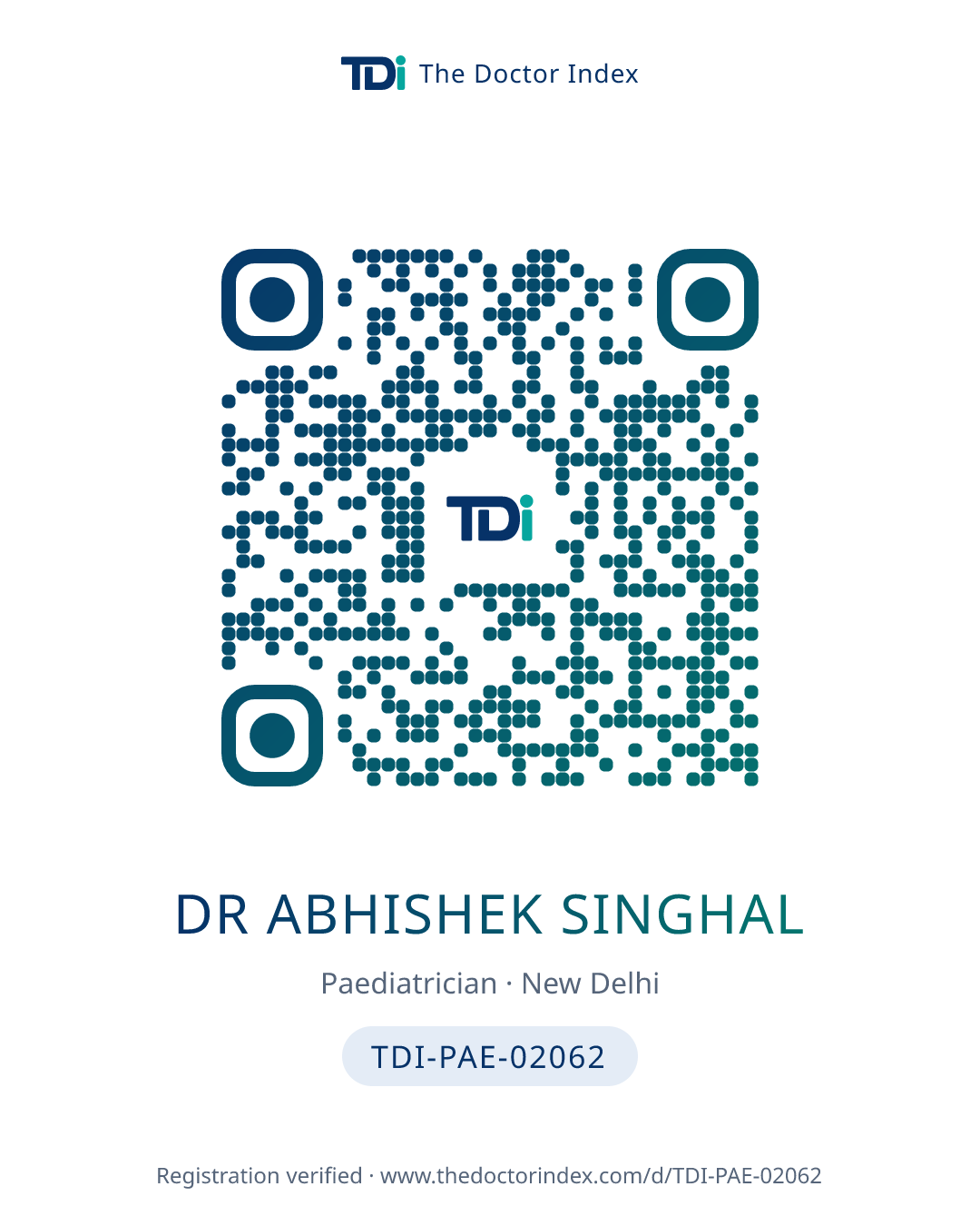 QR card for Dr Abhishek Singhal, TDI-PAE-02062