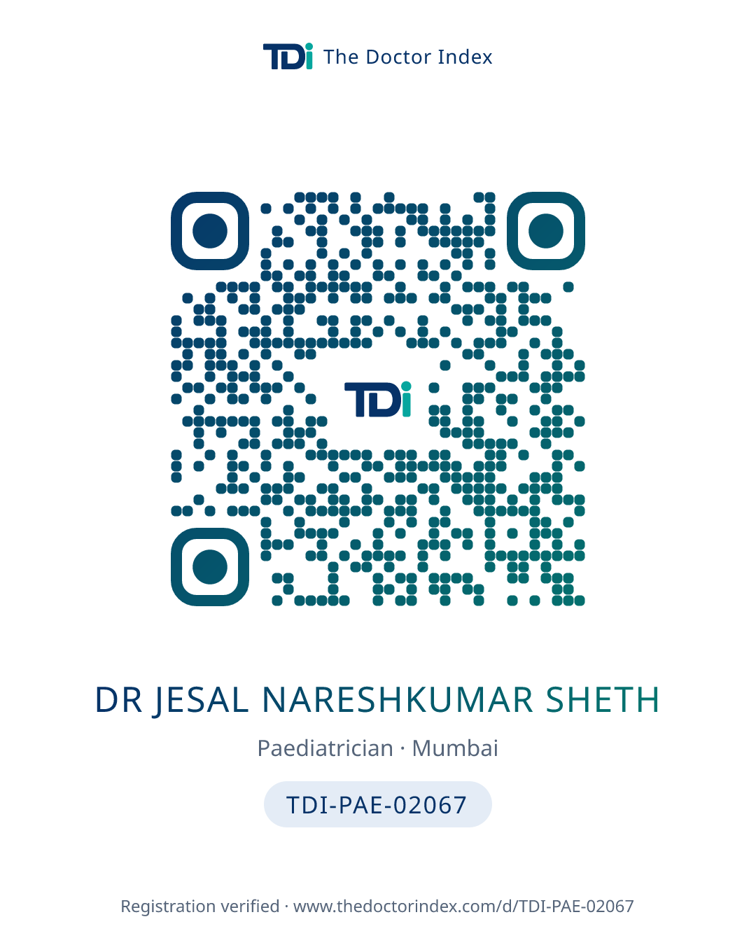 QR card for Dr Jesal Nareshkumar Sheth, TDI-PAE-02067