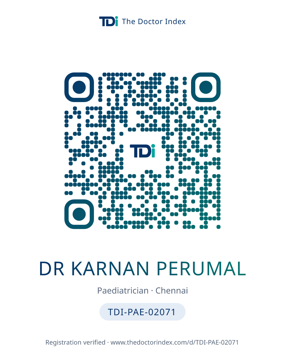 QR card for Dr Karnan Perumal, TDI-PAE-02071