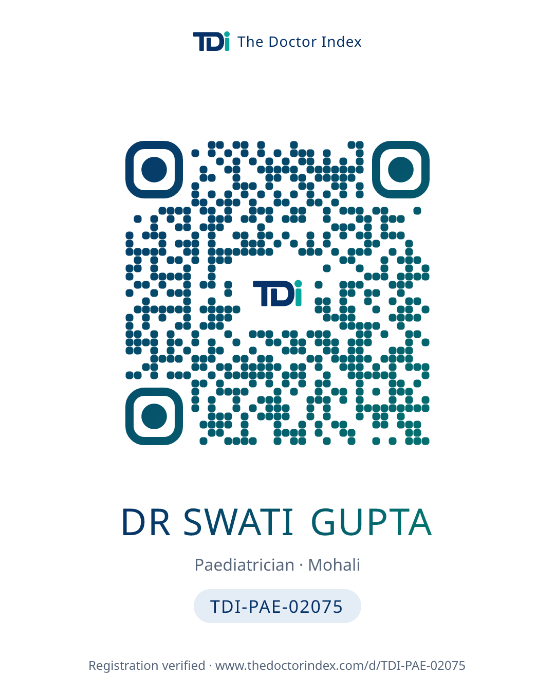 QR card for Dr Swati Gupta, TDI-PAE-02075