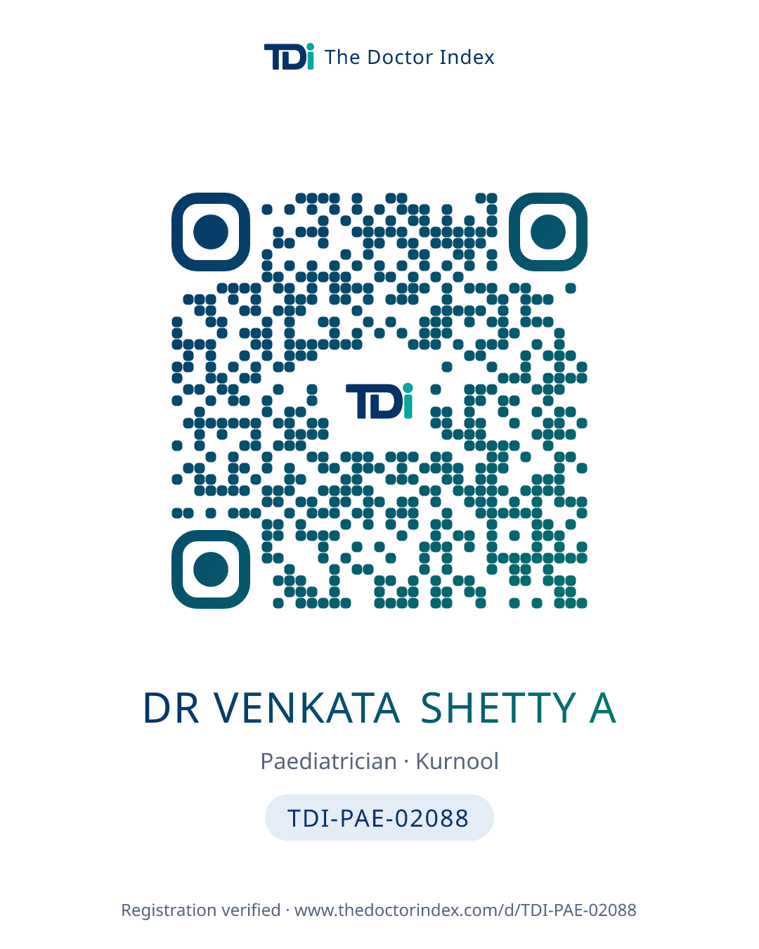 QR card for Dr Venkata Shetty A, TDI-PAE-02088