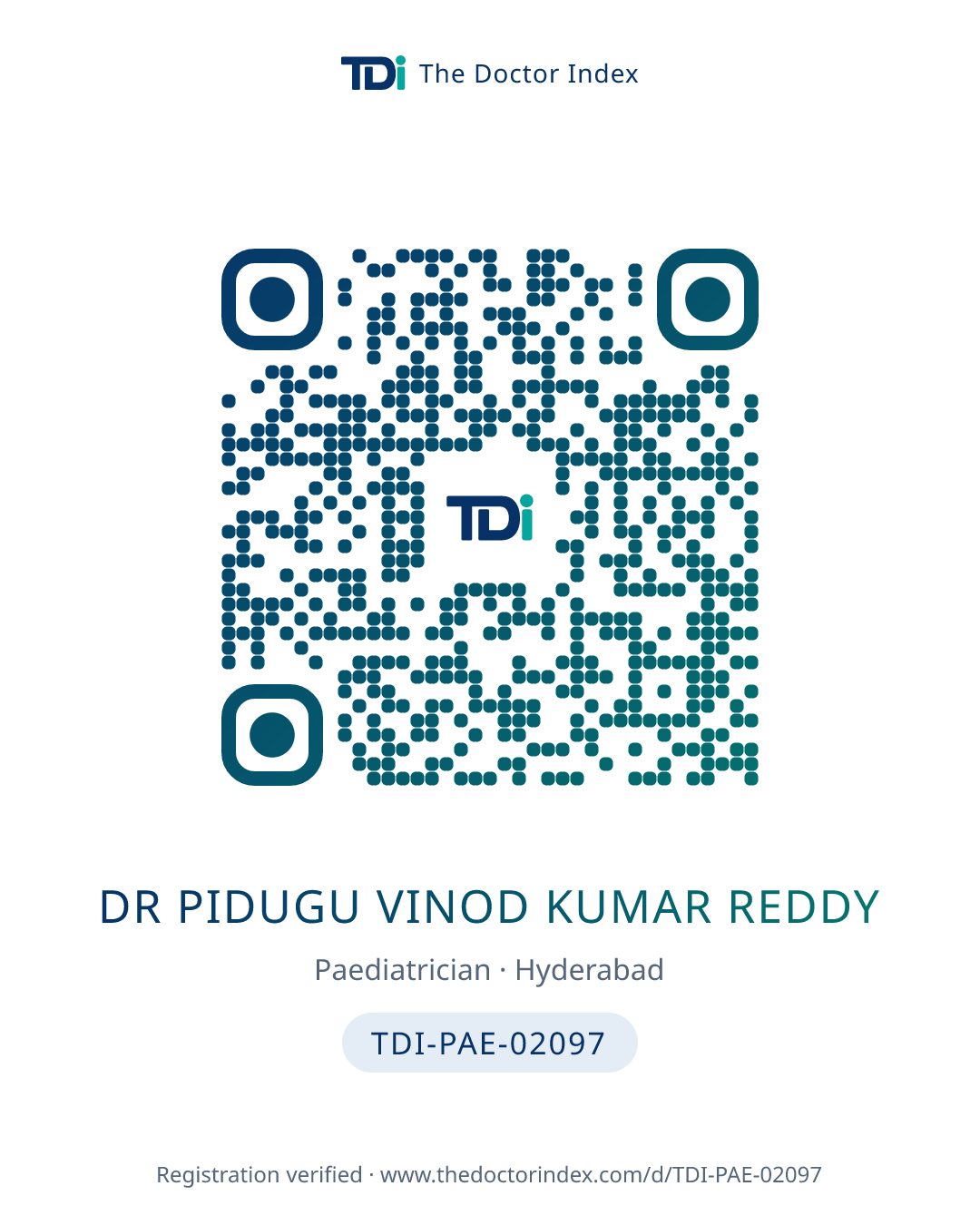 QR card for Dr Pidugu Vinod Kumar Reddy, TDI-PAE-02097
