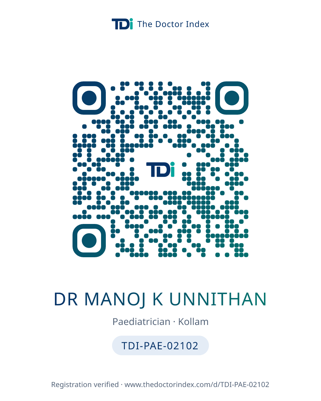 QR card for Dr Manoj K Unnithan, TDI-PAE-02102