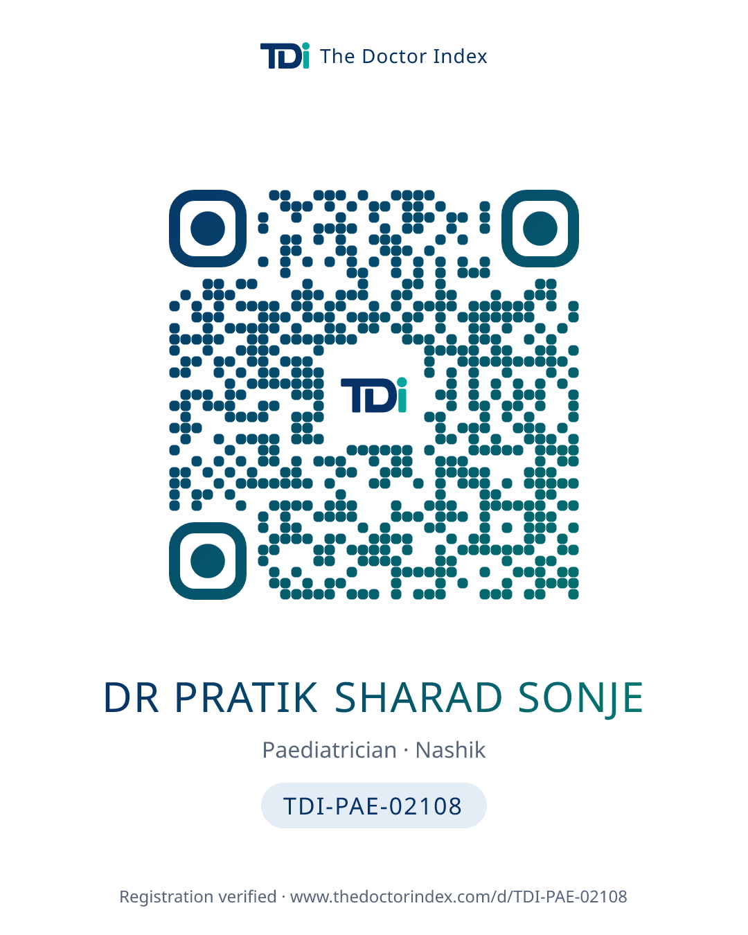 QR card for Dr Pratik Sharad Sonje, TDI-PAE-02108
