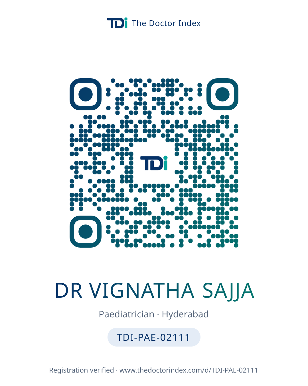 QR card for Dr Vignatha Sajja, TDI-PAE-02111