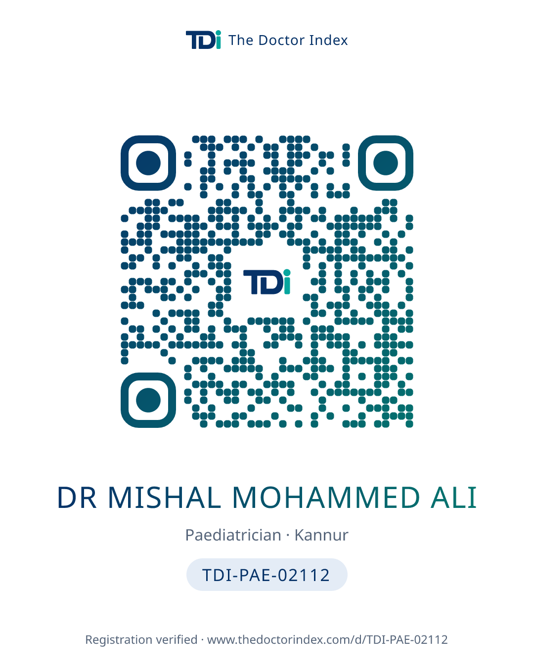 QR card for Dr Mishal Mohammed Ali, TDI-PAE-02112