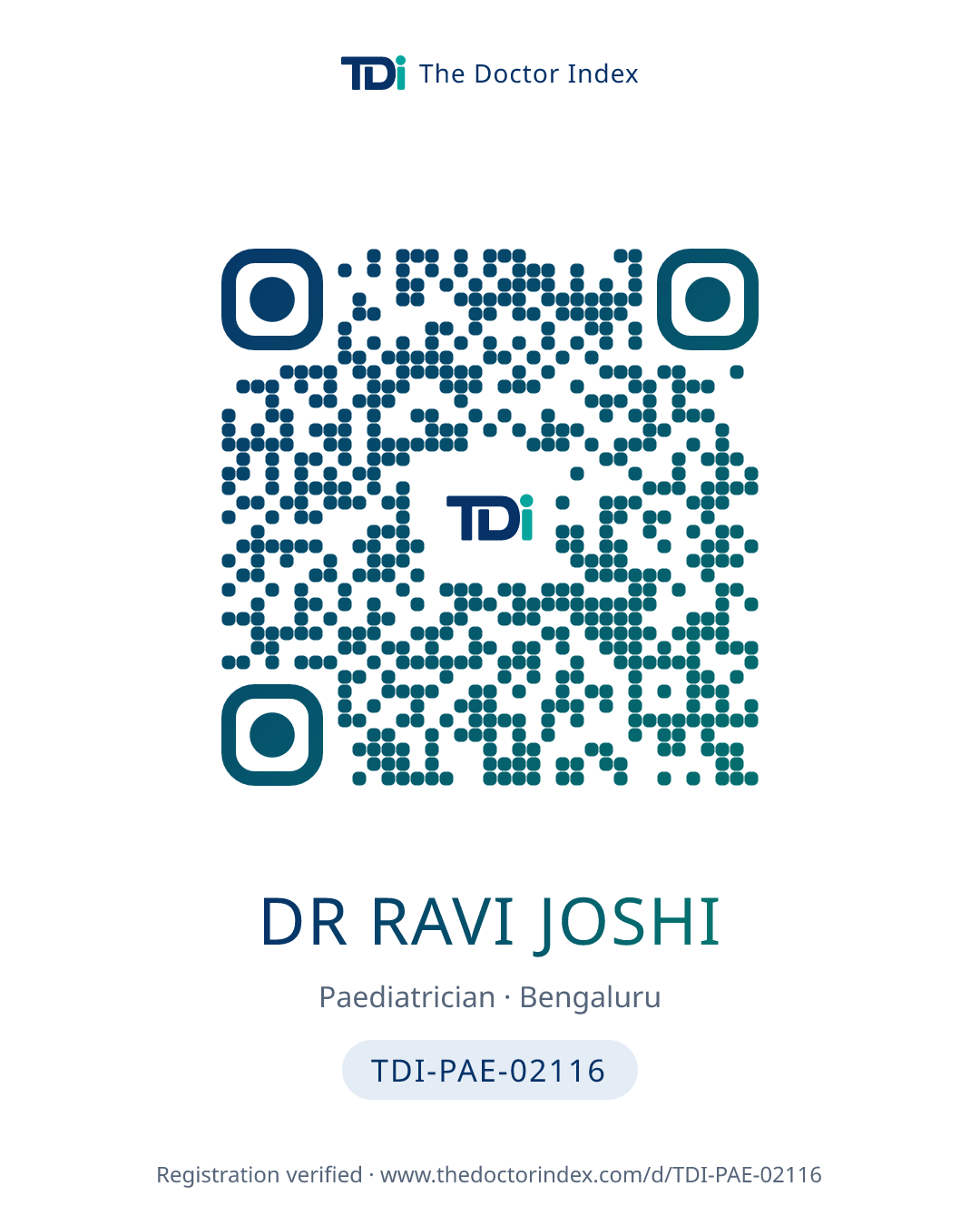 QR card for Dr Ravi Joshi, TDI-PAE-02116