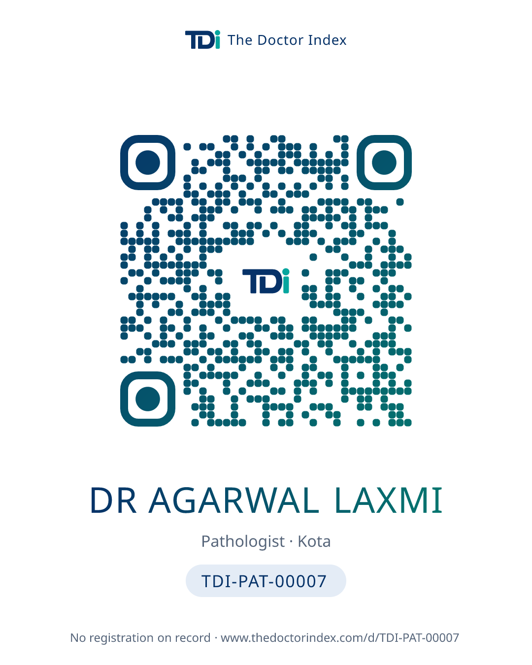 QR card for Dr Agarwal Laxmi, TDI-PAT-00007