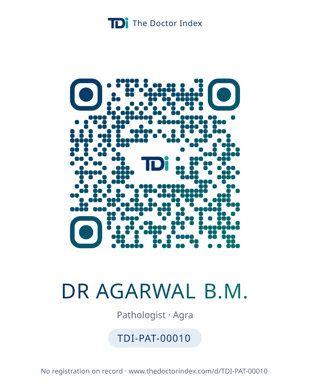QR card for Dr Agarwal B.M., TDI-PAT-00010