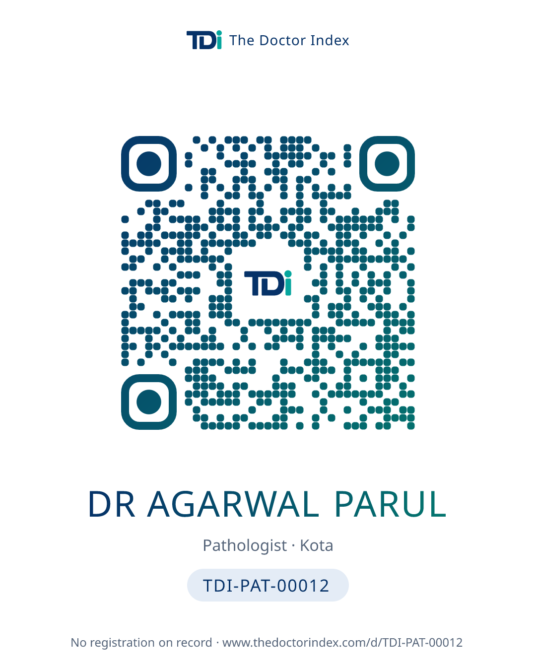 QR card for Dr Agarwal Parul, TDI-PAT-00012