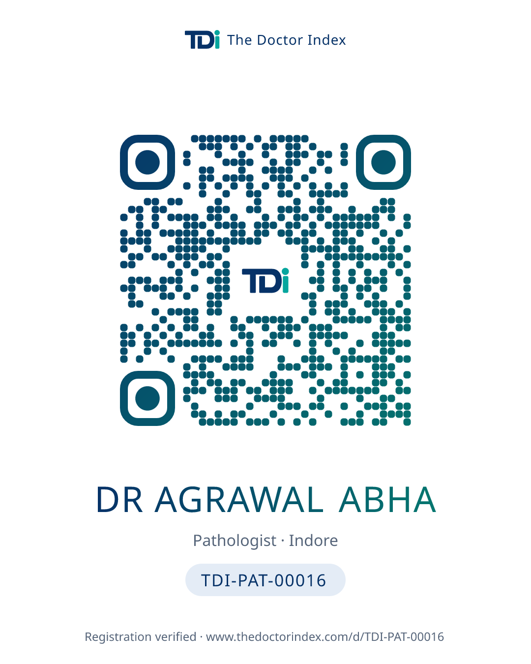 QR card for Dr Agrawal Abha, TDI-PAT-00016
