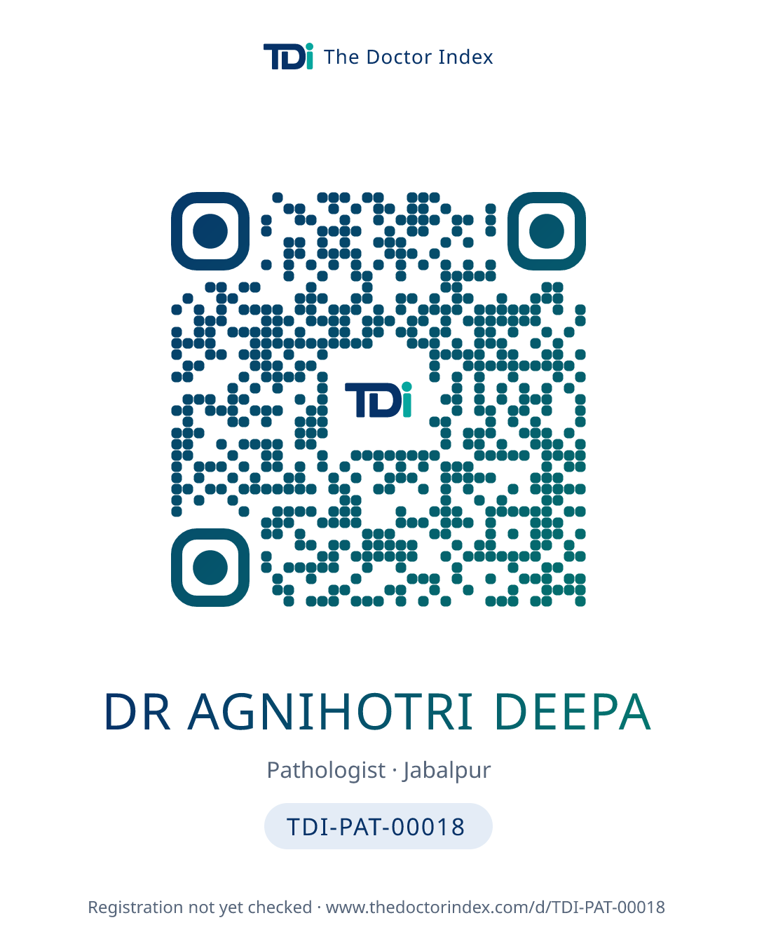QR card for Dr Agnihotri Deepa, TDI-PAT-00018