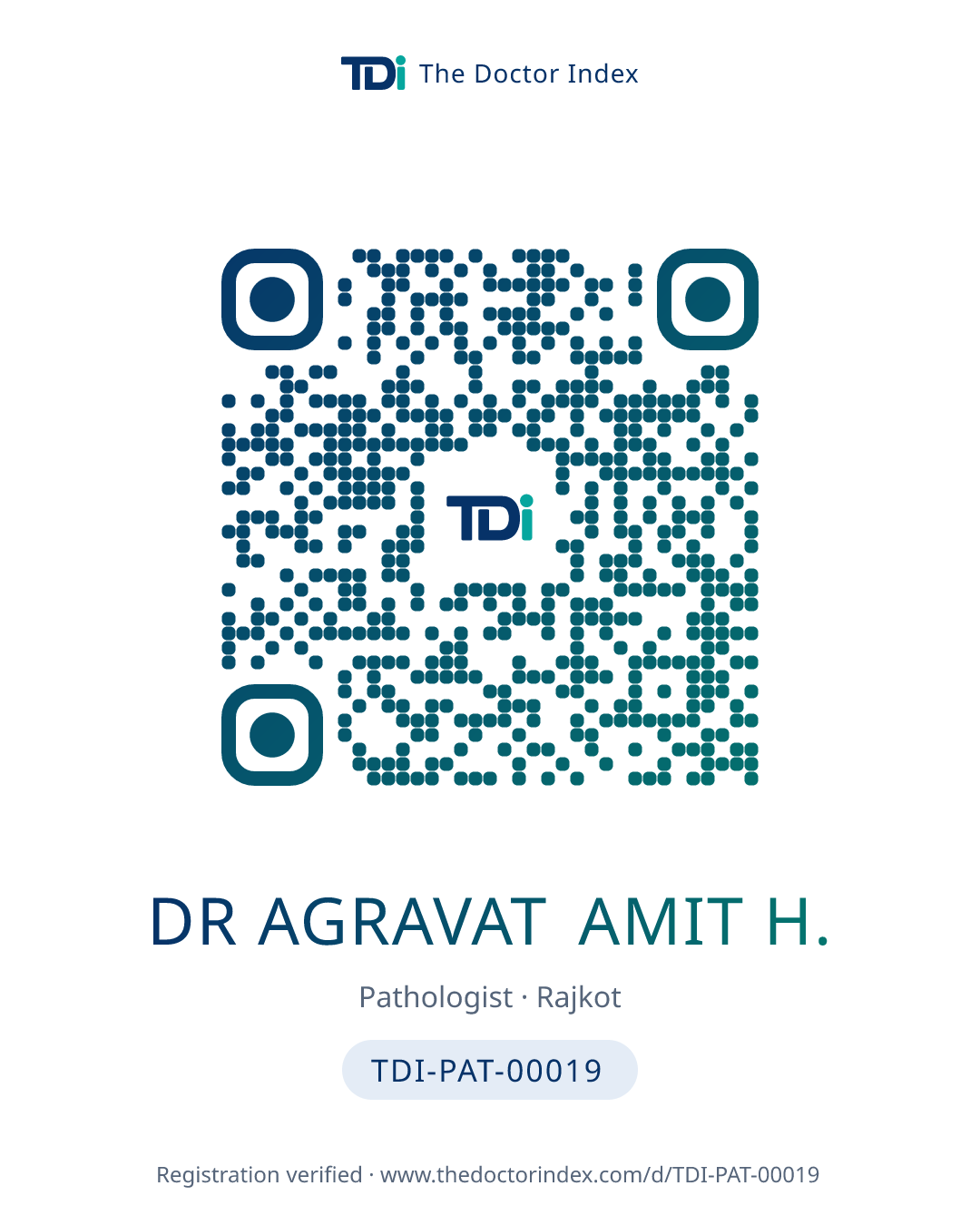 QR card for Dr Agravat Amit H., TDI-PAT-00019