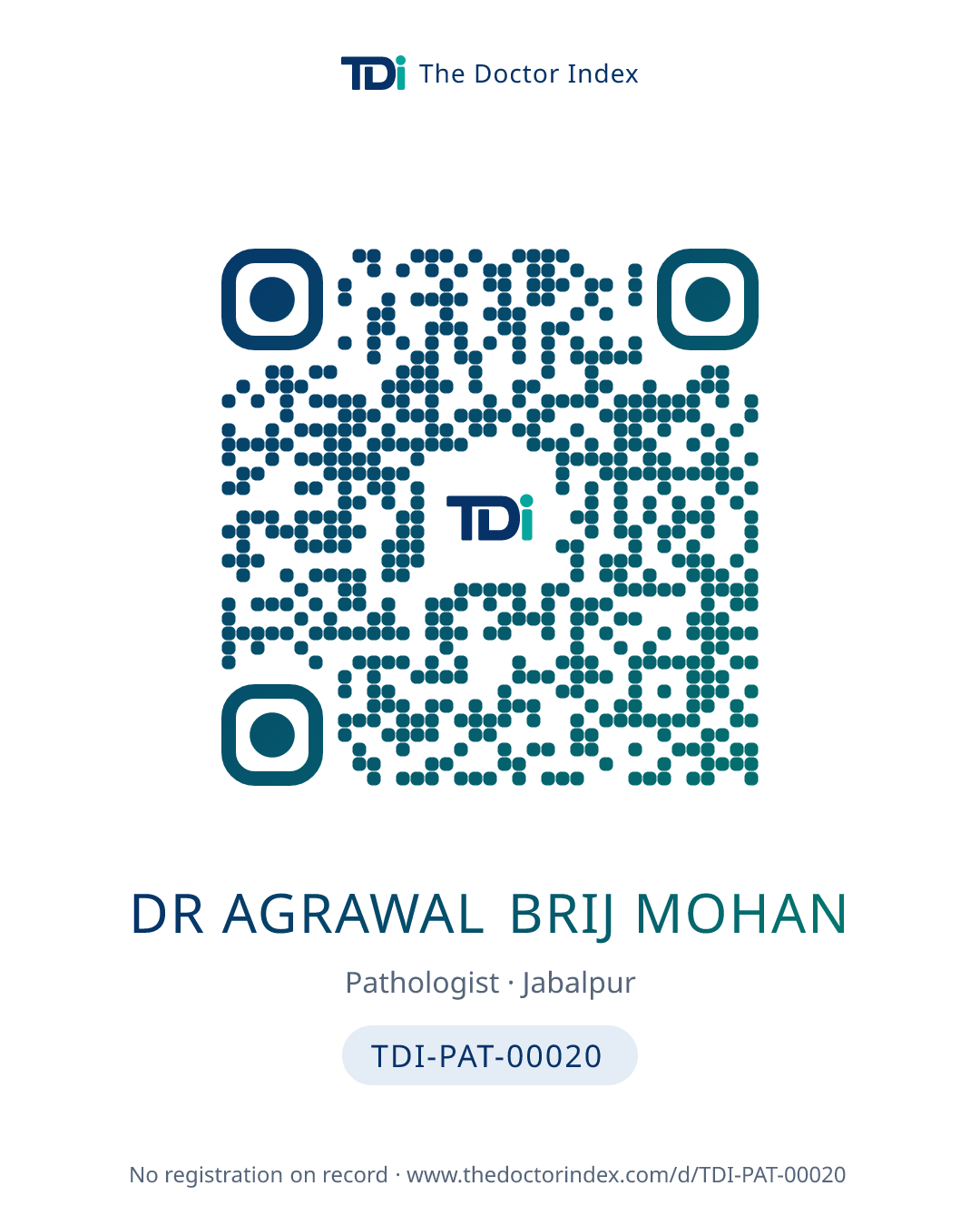 QR card for Dr Agrawal Brij Mohan, TDI-PAT-00020