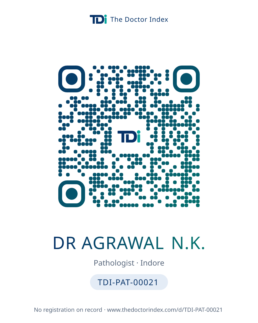 QR card for Dr Agrawal N.K., TDI-PAT-00021