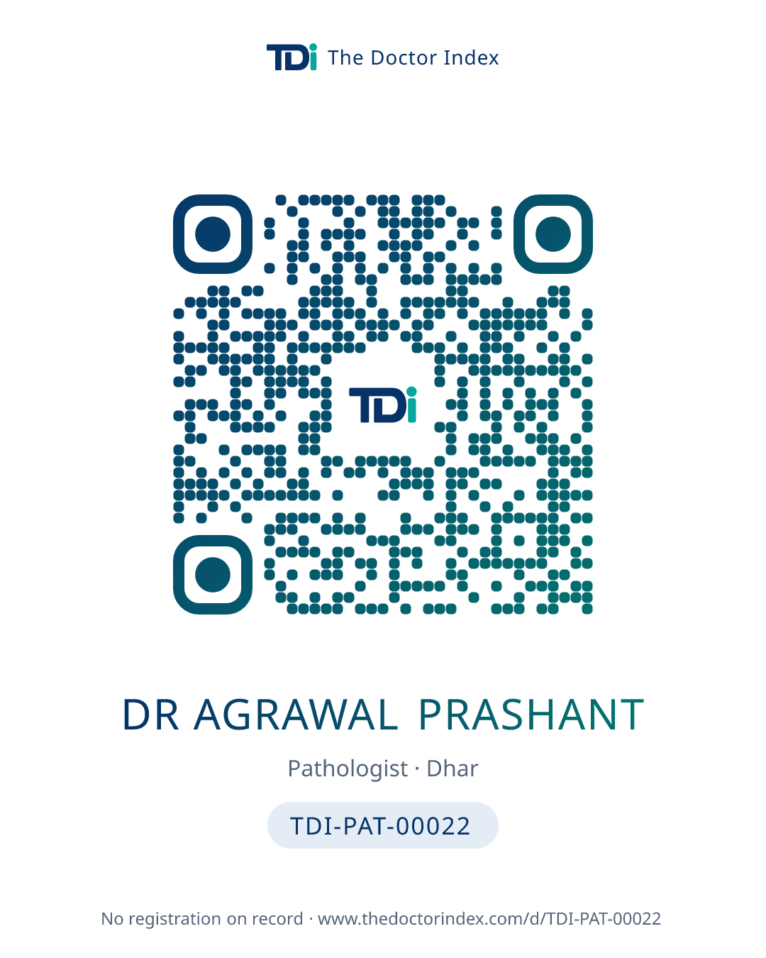 QR card for Dr Agrawal Prashant, TDI-PAT-00022