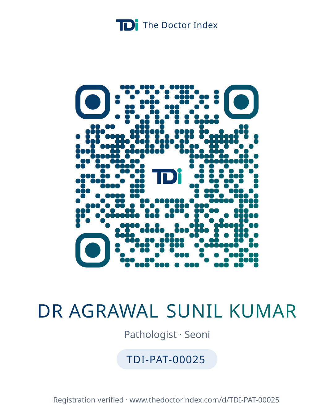 QR card for Dr Agrawal Sunil Kumar, TDI-PAT-00025