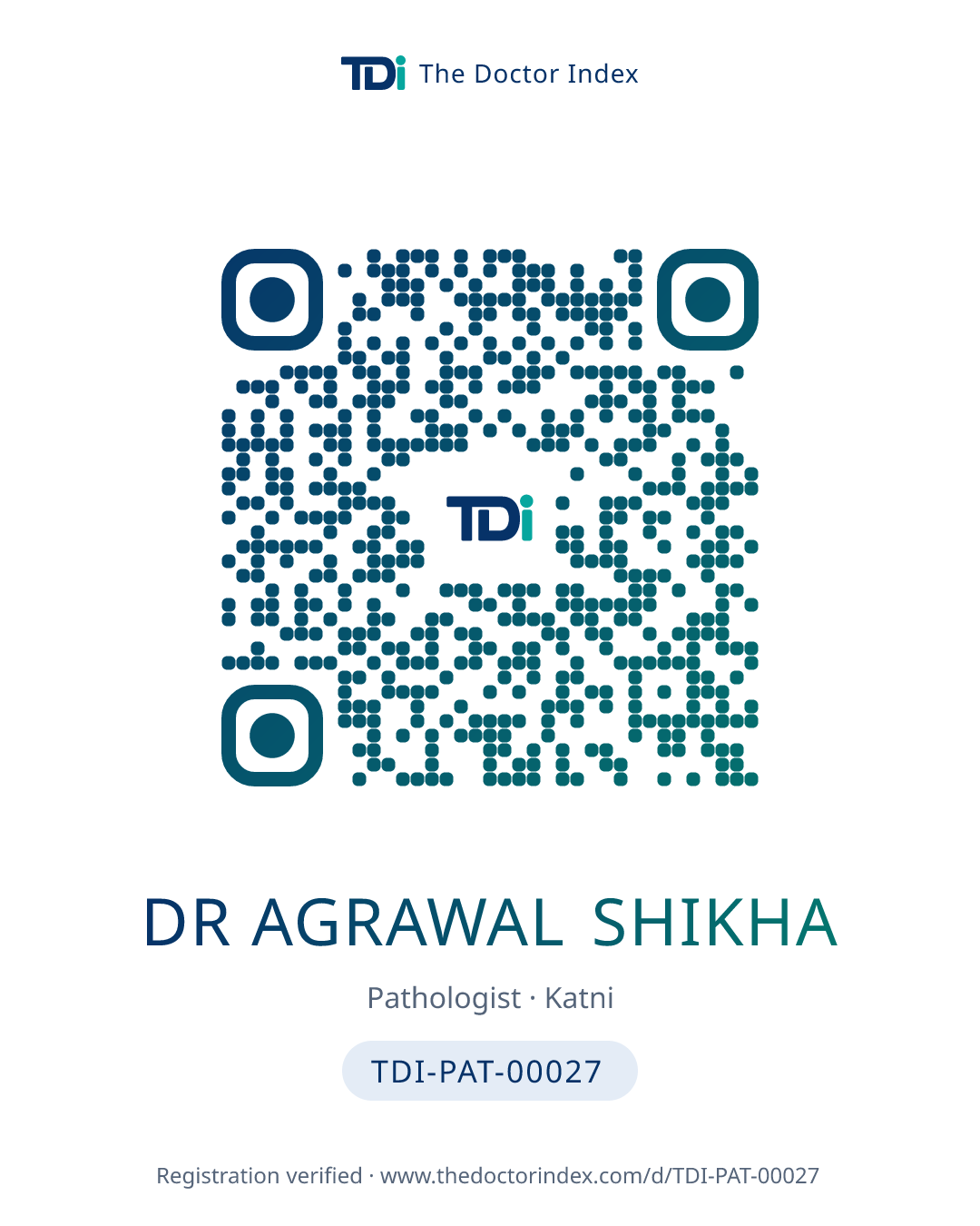 QR card for Dr Agrawal Shikha, TDI-PAT-00027