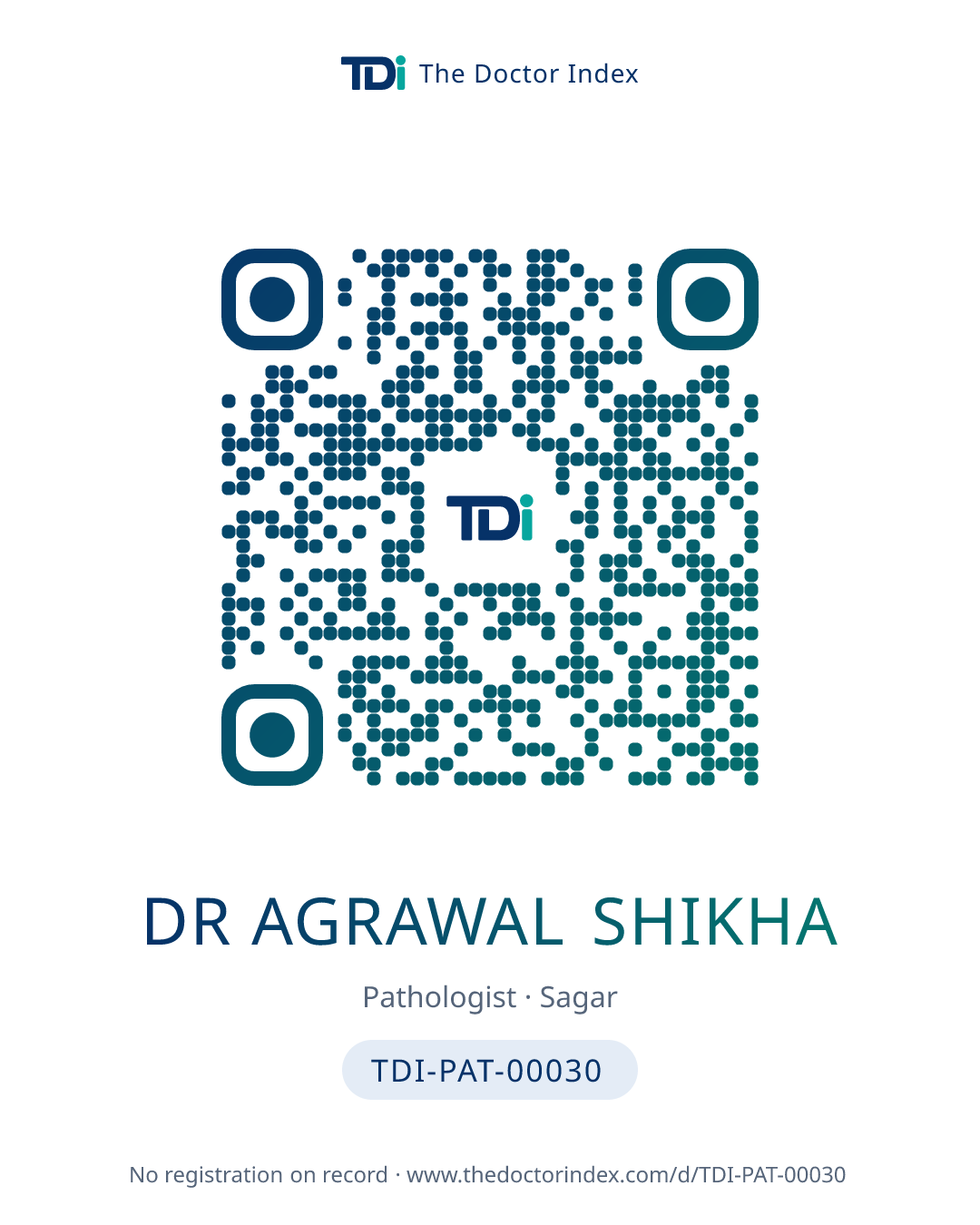 QR card for Dr Agrawal Shikha, TDI-PAT-00030